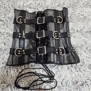 Vintage 90s Silver & Black Stormy Leather Bondage Corset